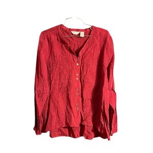 J.Jill Woman's Red Button Down Casual Vneck Blouse Size Large